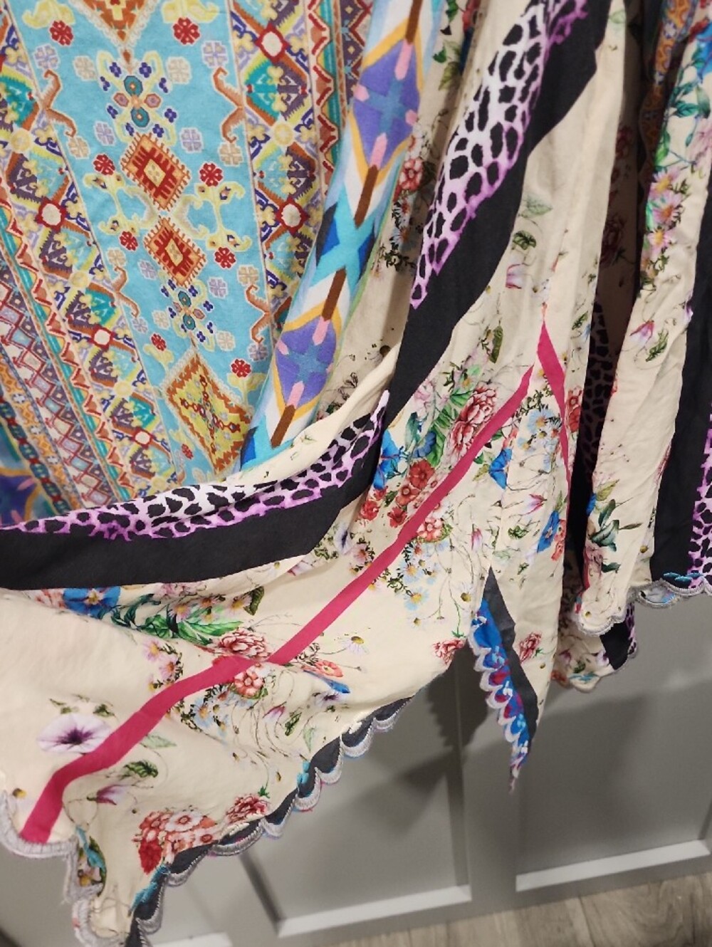 Johnny Was Cream, Blue & Purple Printed Long Sleeve Boho Top - Picture 5 of 7